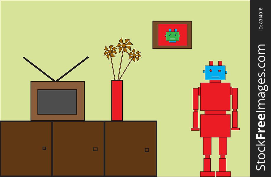 Vector illustration of funky Retro red robot