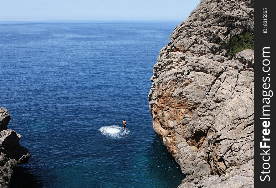 Man Jumping To The Ocean