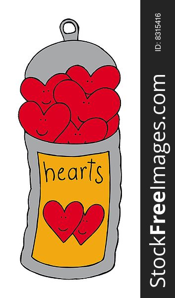 Color illustration of a can full of hearts