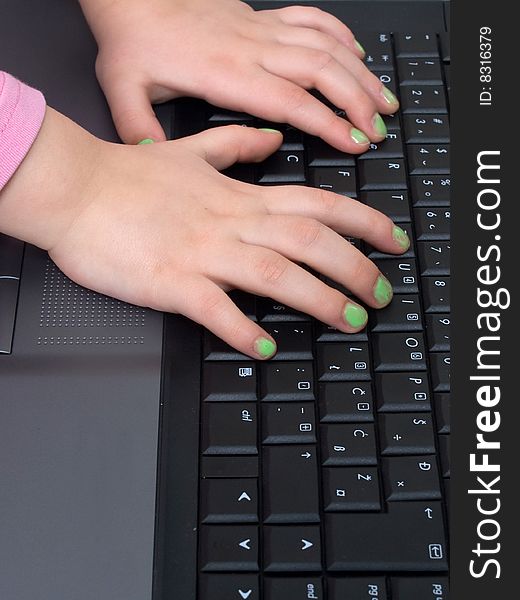 Little hands typing on keyboard. Little hands typing on keyboard