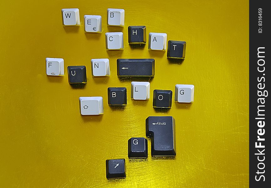 Black and white keyboard keys on a yellow background