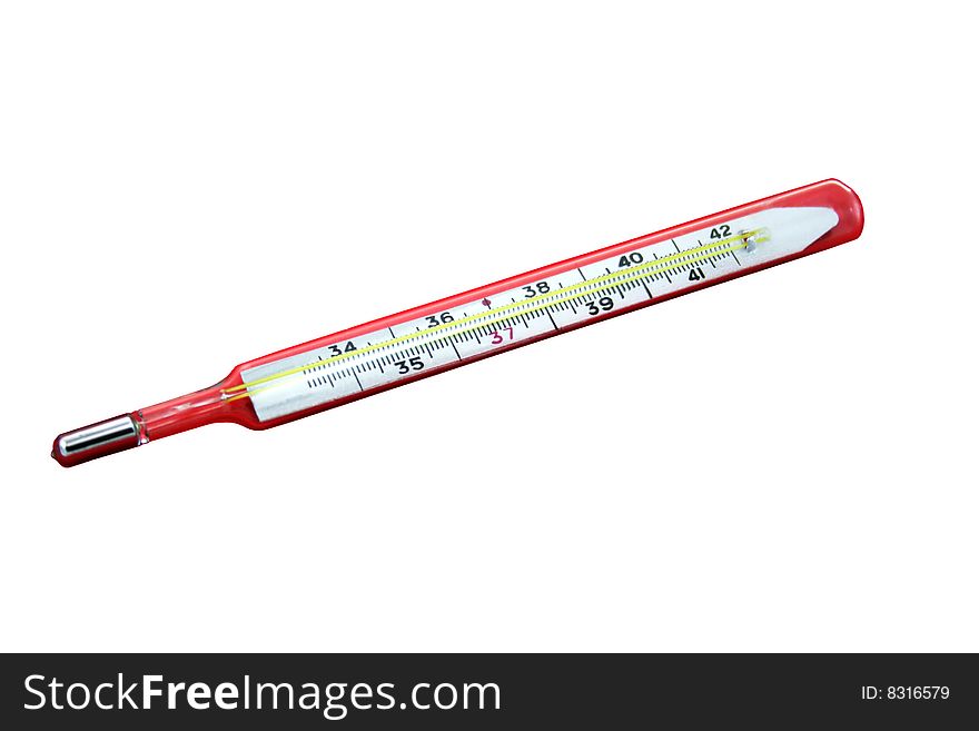Medical thermometer red. An isolated object. White background. Medical thermometer red. An isolated object. White background.