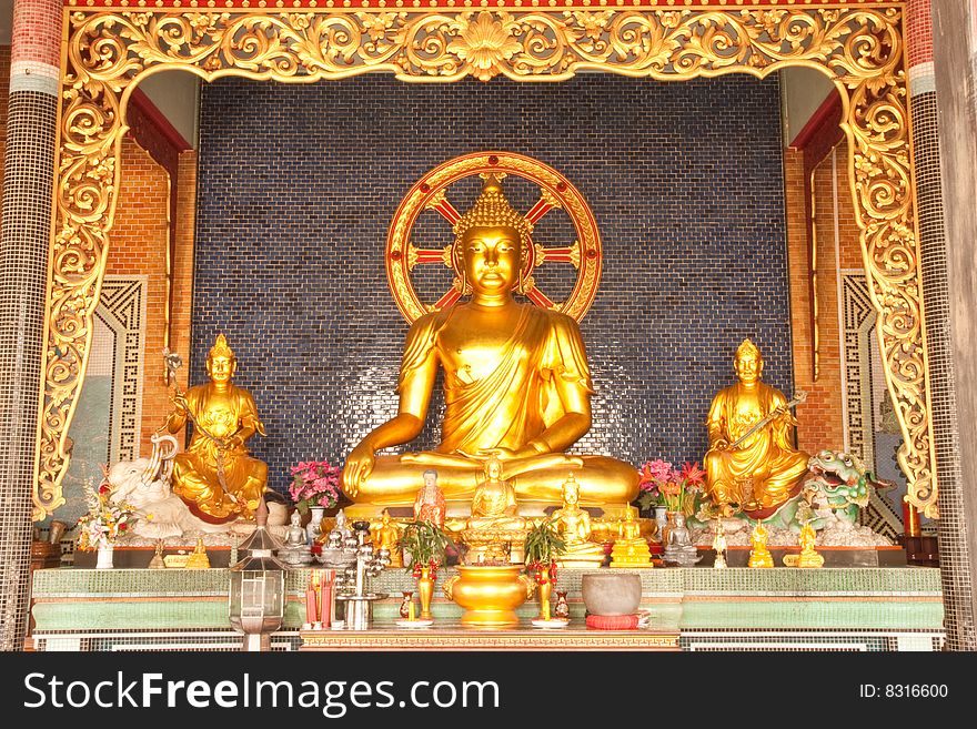 Chinese style Buddha image. Kanjanaburi, Thailand.