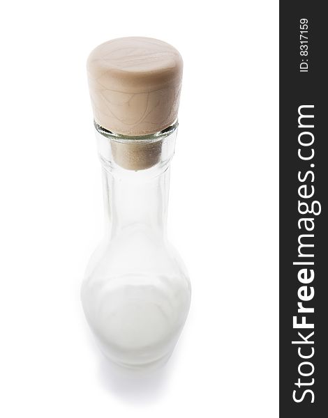 Cork and bottle isolated on white background