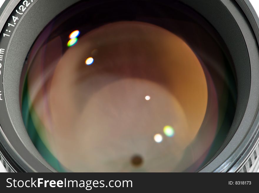 Camera lens closeup with flares