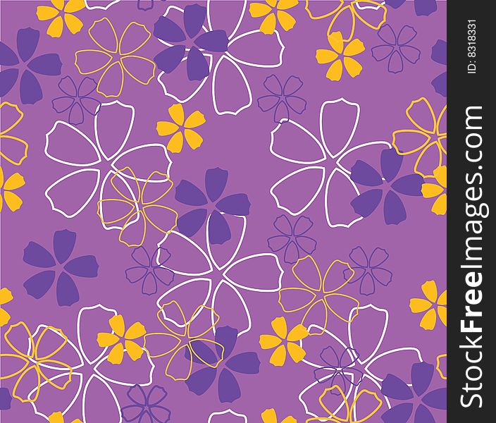 The vector illustration contains the image of flowers on violet background