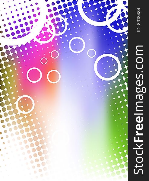 White circles on colourful background