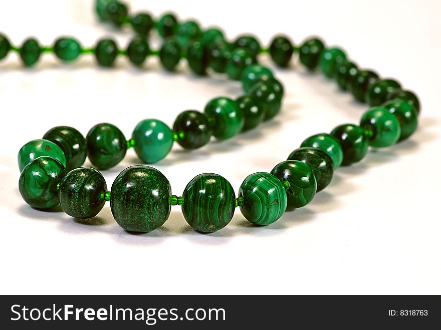 Beads, necklace made of green stone heliotrope. Beads, necklace made of green stone heliotrope