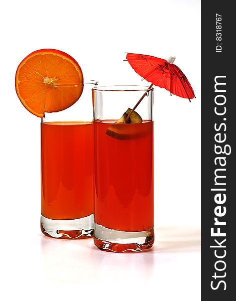 Cocktail with oranges on white