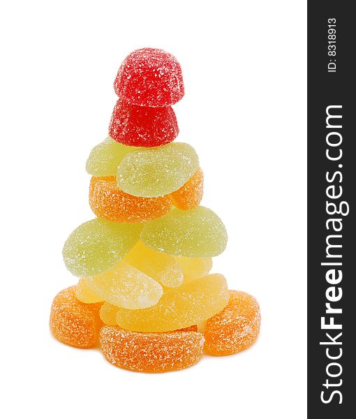 Different types of jelly candies arranged in a tower. Different types of jelly candies arranged in a tower