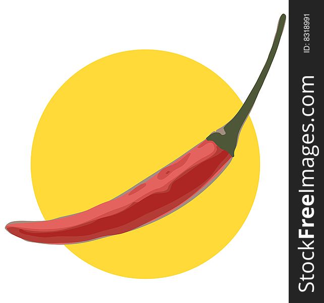 Red chili in yellow and white background