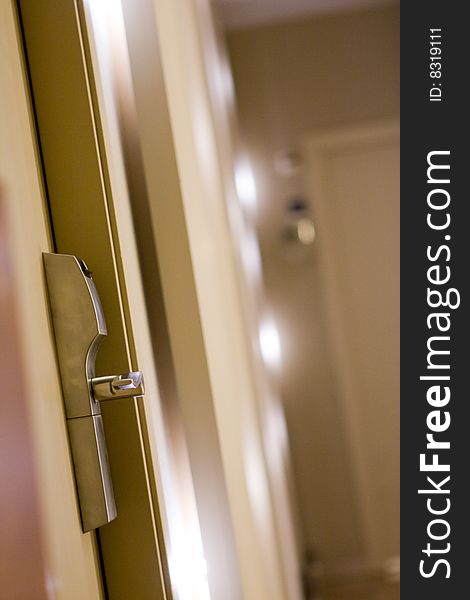 Modern hotel hall with a door hand grip detail