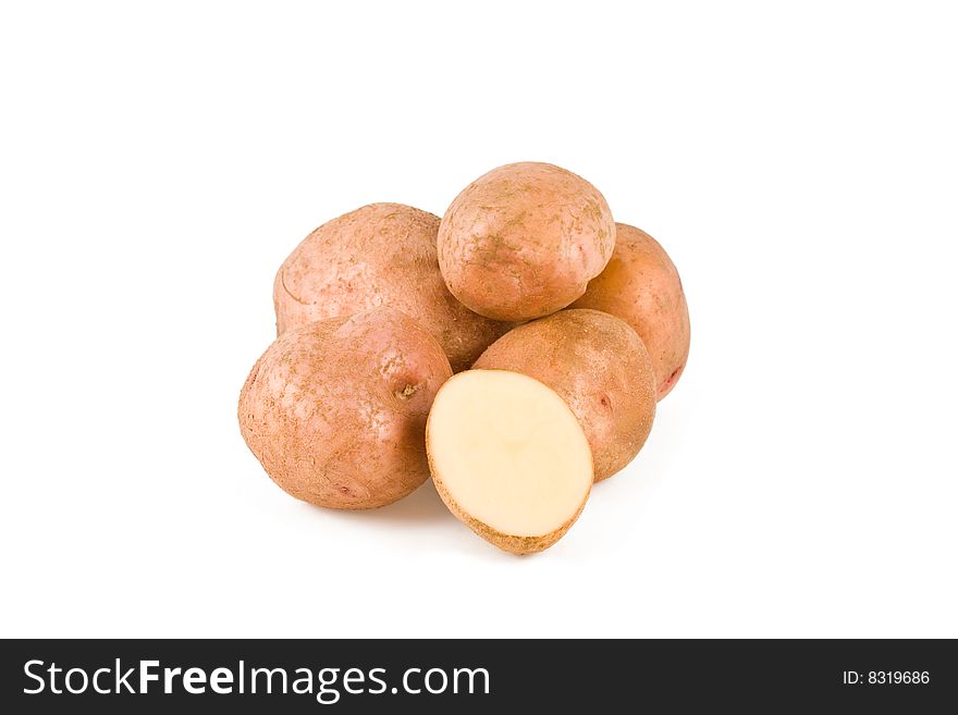 A lot of potatoes on an isolated white background