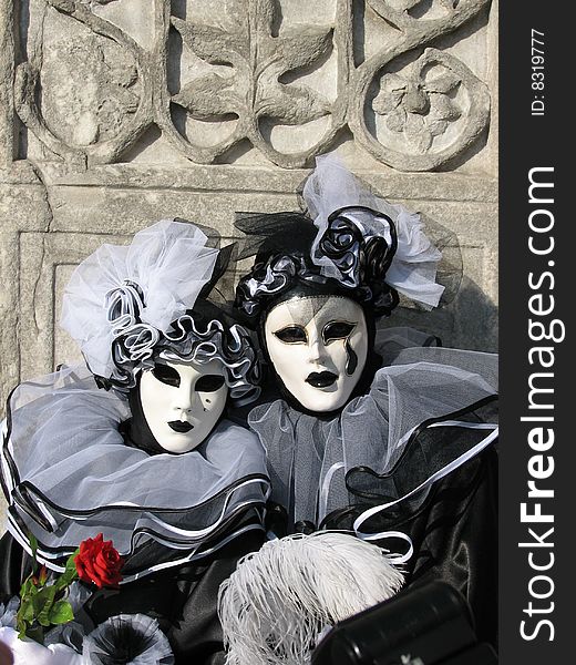 2 masks at Venice February carnival. 2 masks at Venice February carnival