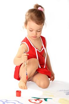 A Girl Draws. Royalty Free Stock Image