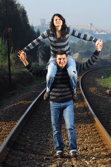 Walking On Railway Tracks Royalty Free Stock Image