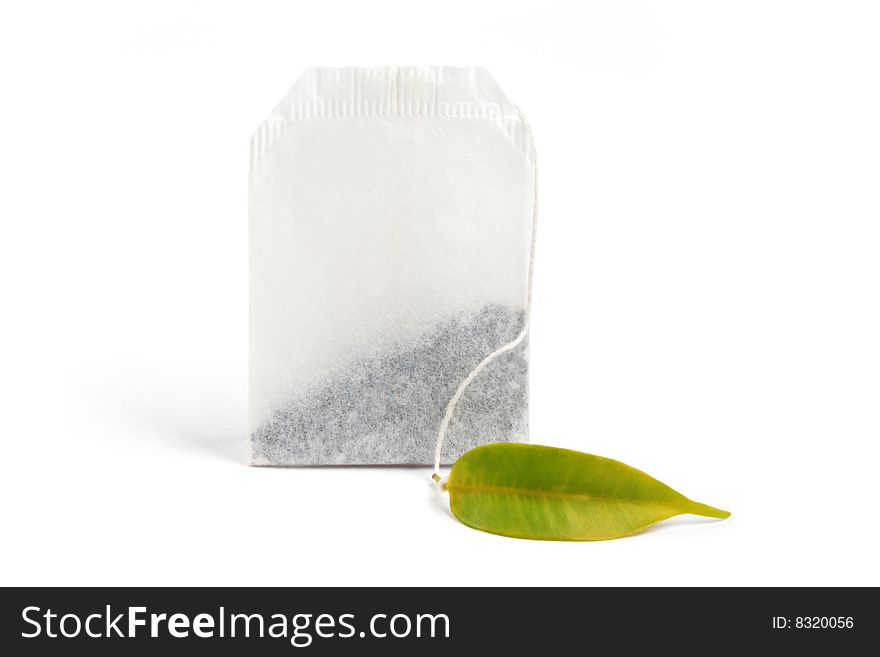 Creative tea bag on a white background. Creative tea bag on a white background