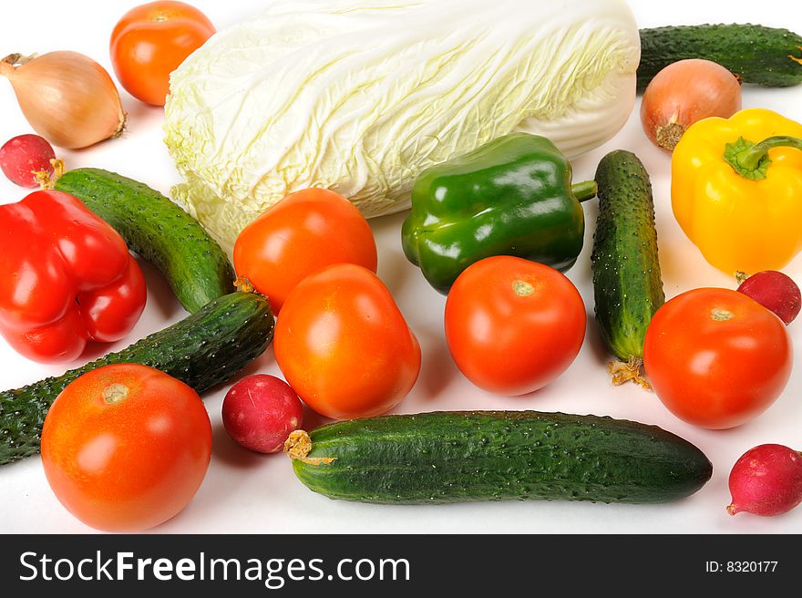 Different vegetables on white background