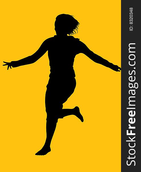 Silhouette girl on yellow background, vector