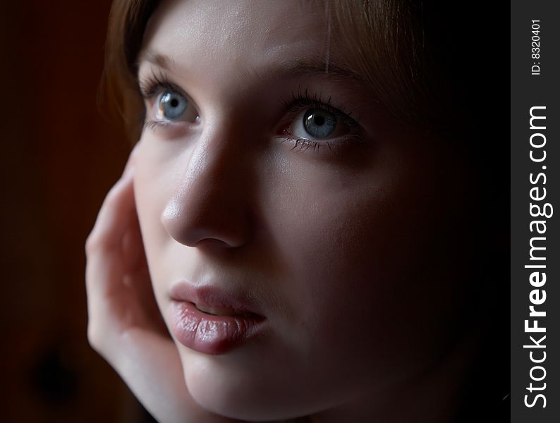 Portrait of the girl in a dark tonality on a dark background