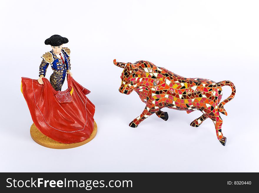 Statues of bull and bullfighter. Statues of bull and bullfighter