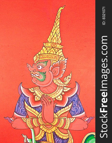 Details of Thai traditional style door painting.