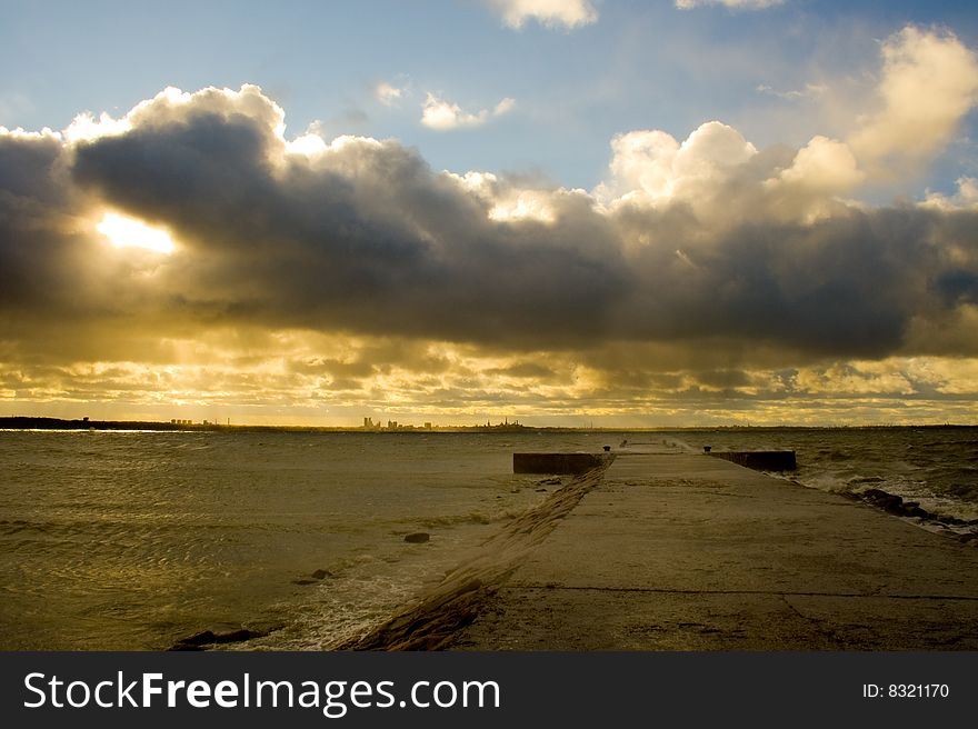 Golden sunset over the sea.