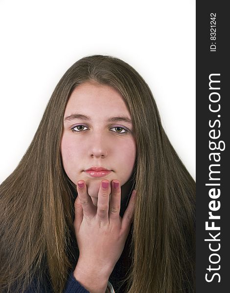 Teenage Girl looking at Camera, isolated over white background