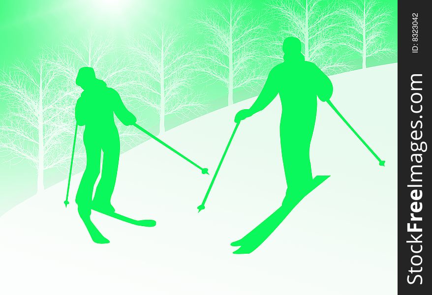 Couple skiing