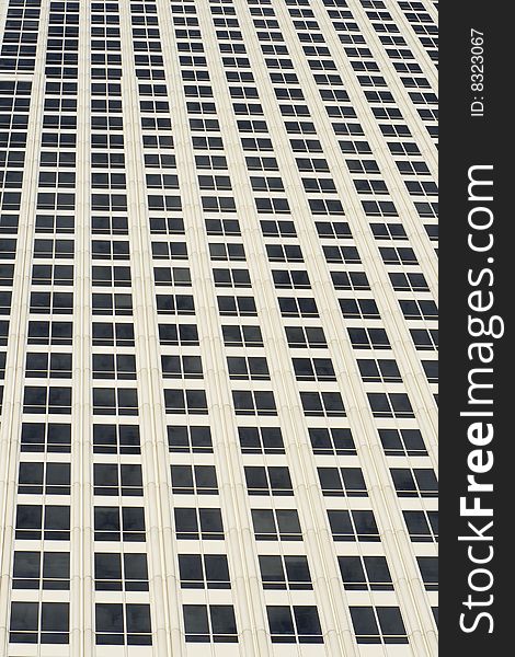 Close up of office buildings in downtown Los Angeles in daytime.