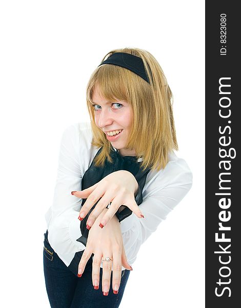 The young glamour girl isolated on a white background