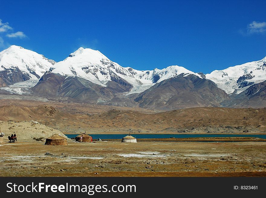 Snow Mountains and lake in Singkiang,China