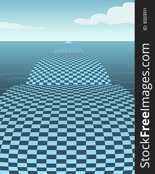 This is an abstract background of a checker pattern bridge across an ocean - illustration. This is an abstract background of a checker pattern bridge across an ocean - illustration