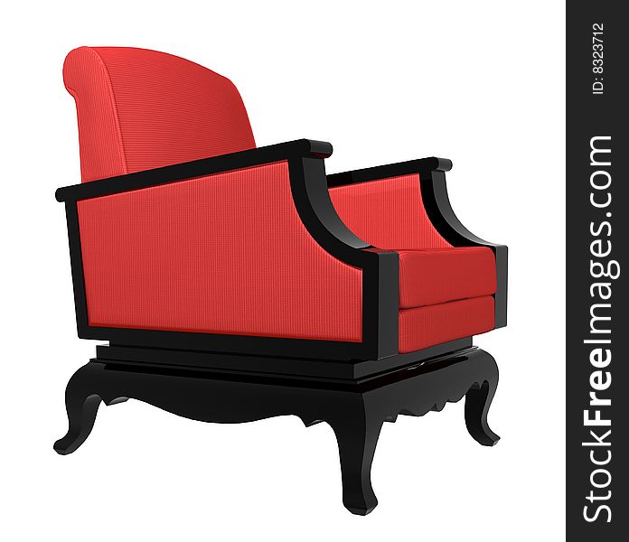 Red cloth  wooden armchair, 3D-rendering