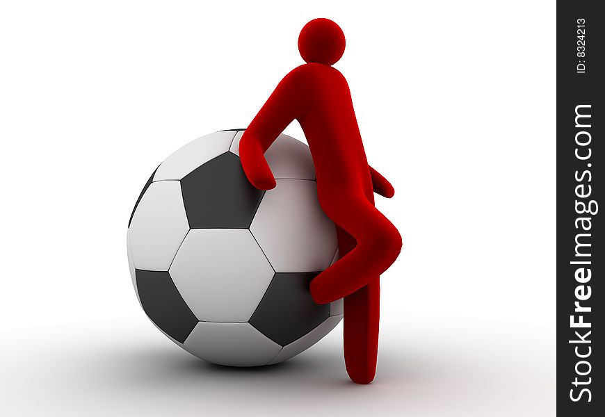 Men of the red colour  stand  near soccer ball. Men of the red colour  stand  near soccer ball