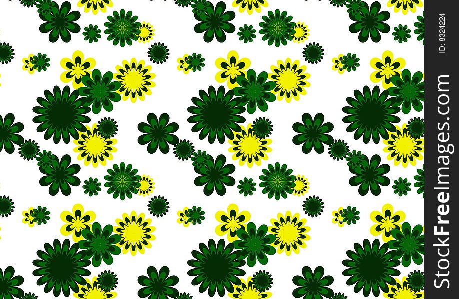 A flower pattern that is seamless with the colors green and yellow. A flower pattern that is seamless with the colors green and yellow