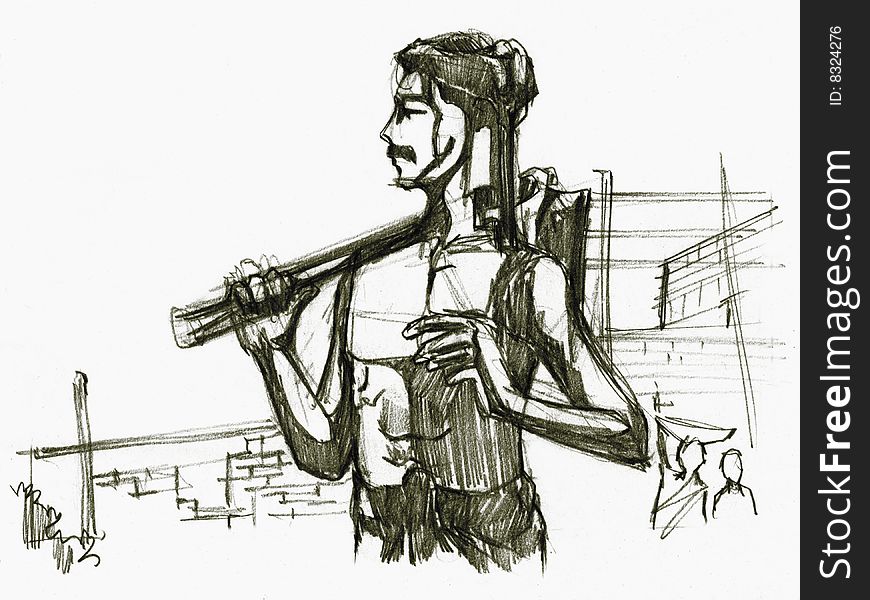 Sketch of a construction worker. Sketch of a construction worker.