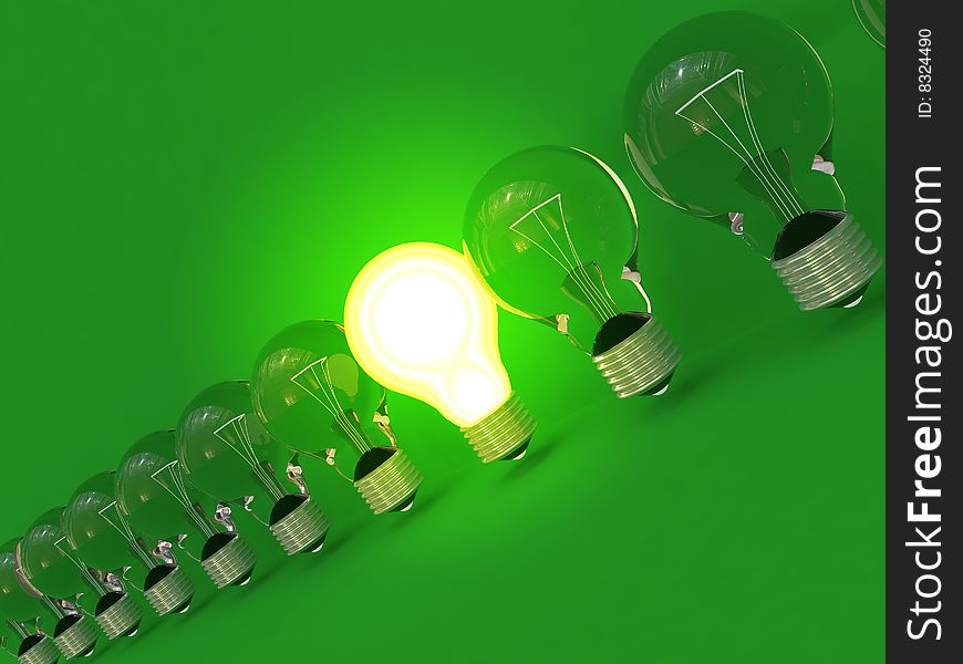Glowing lamp on green background. Glowing lamp on green background