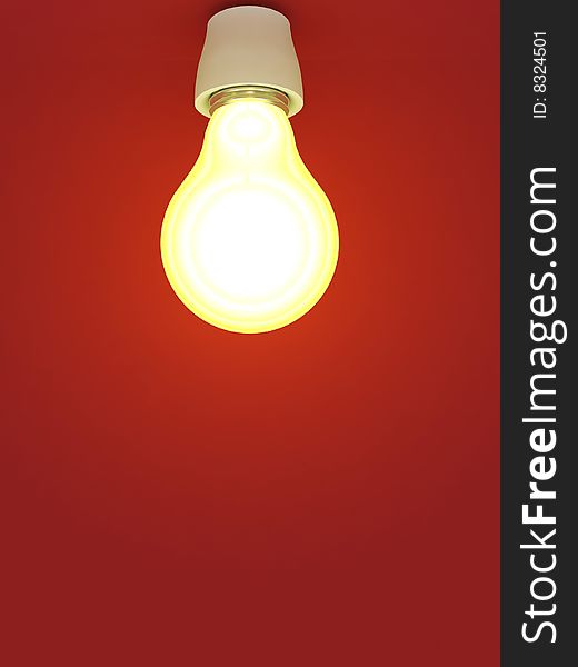 Glowing lamp on red background. Glowing lamp on red background