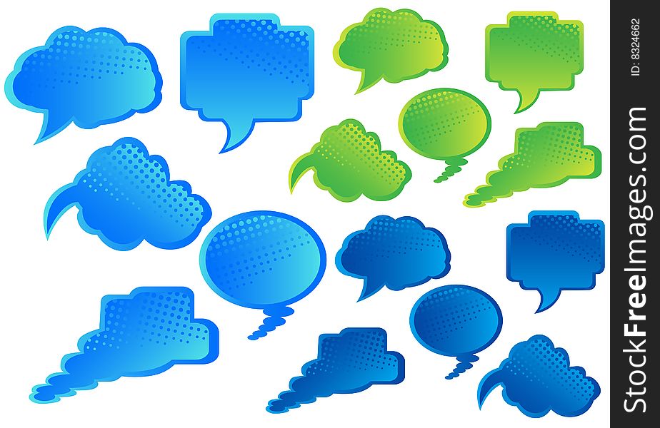 Illustration of communication bubbles, blue, green