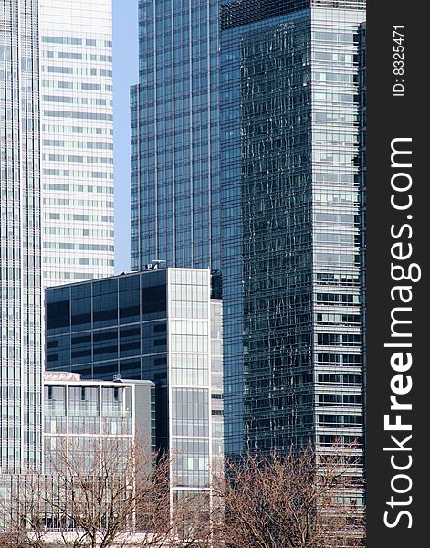 Group of modern office buildings in London Docklands