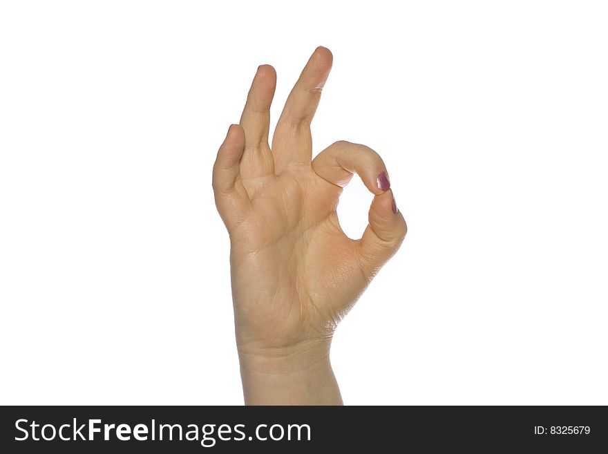 Photo of hand, showing ok sign, isolated over white