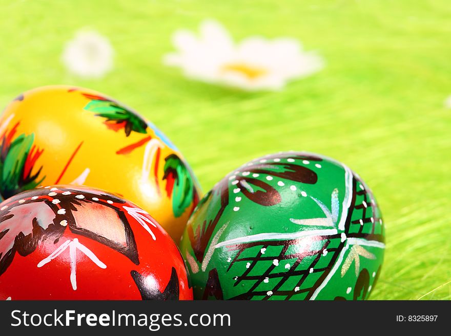 Easter Eggs On Green