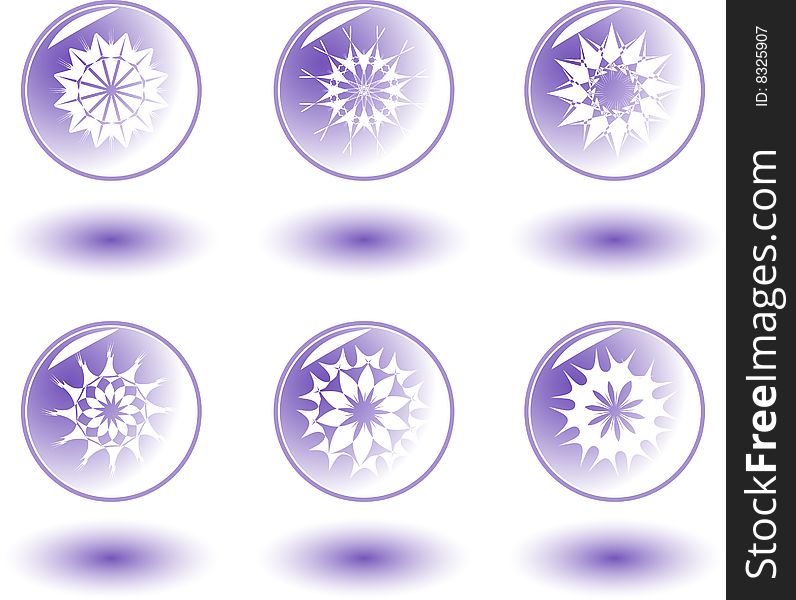 Six beautiful different snowflakes.Vector illustration