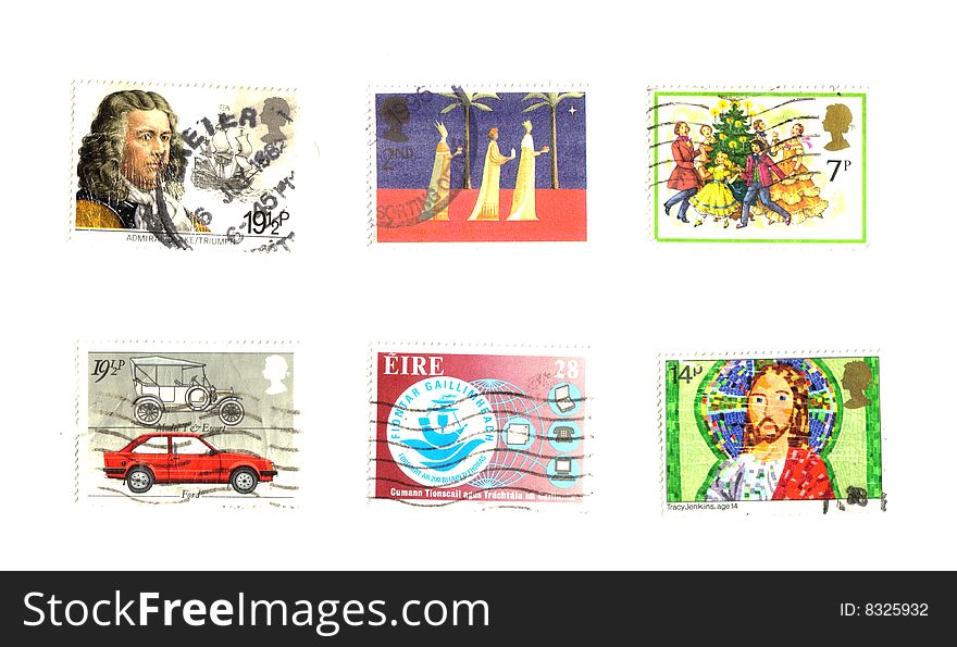 Six british post stamps background. Six british post stamps background