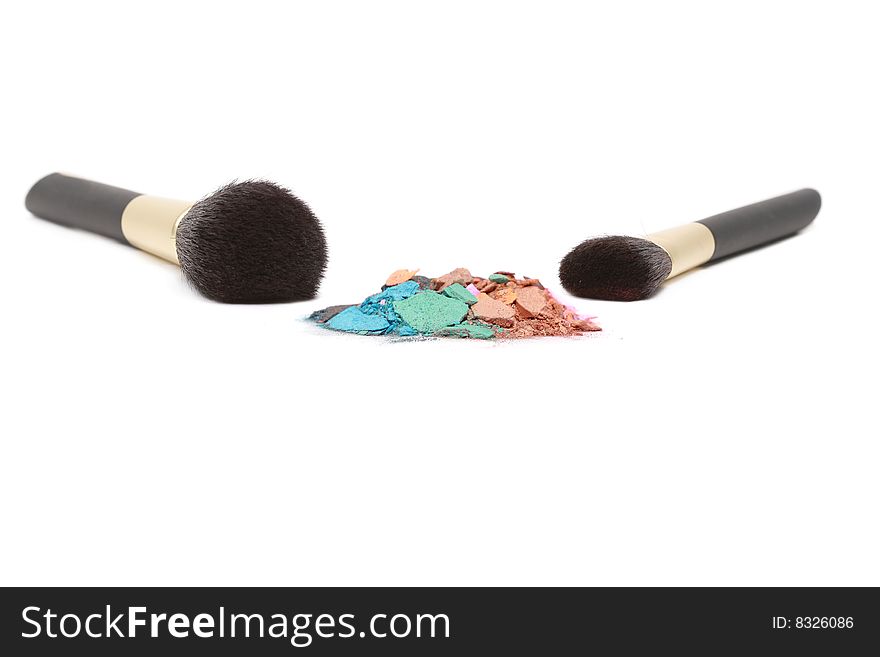 Isolated blush brushes and powder. Isolated blush brushes and powder