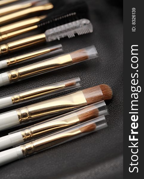 Close-up of brand new makeup brushes