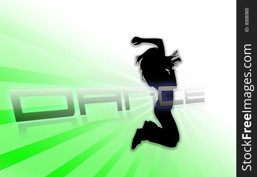 Dancing silhouette with starburst and white green gradient background different colours. Dancing silhouette with starburst and white green gradient background different colours