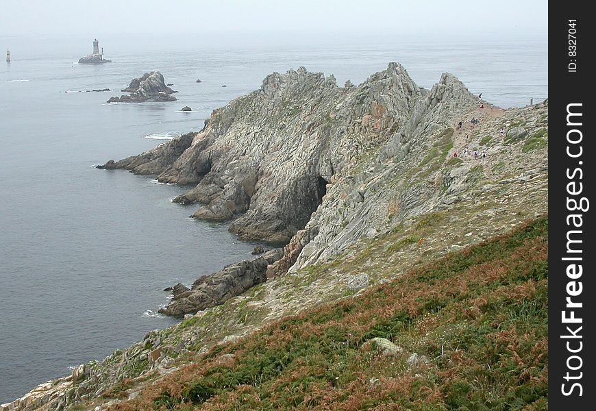 Famous Pointe du Raz panoramic view in Britany, France