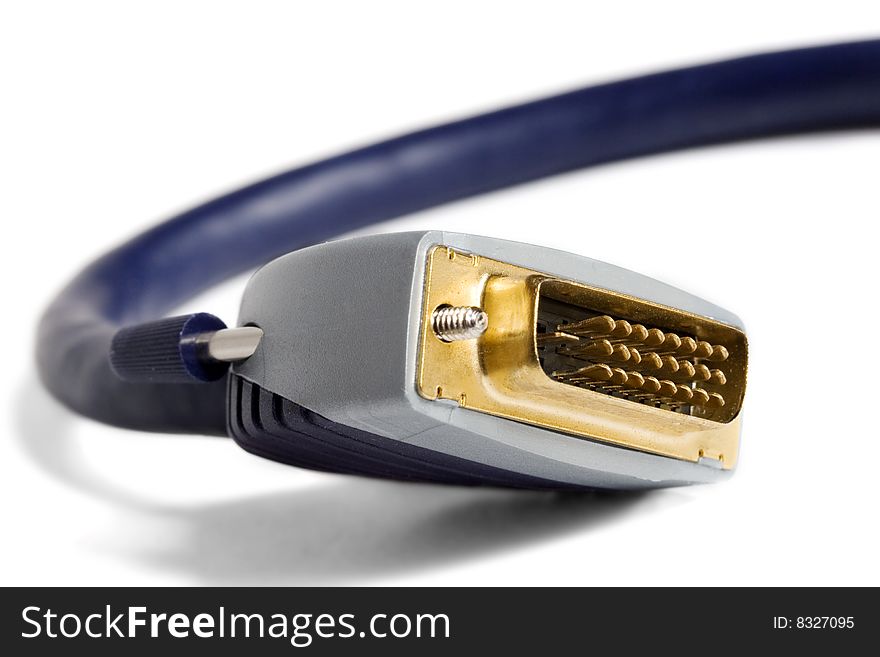 Golden dvi cable isolated on white